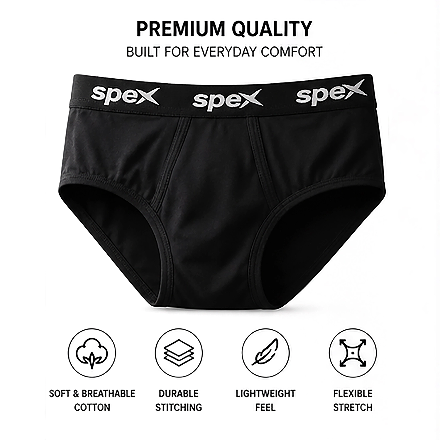 spex men's premium brief underwear | snug fit, full support & all day comfort | soft stretch fabric (black) spex men's premium brief underwear | snug fit, full support & all day comfort | soft stretch fabric (black)