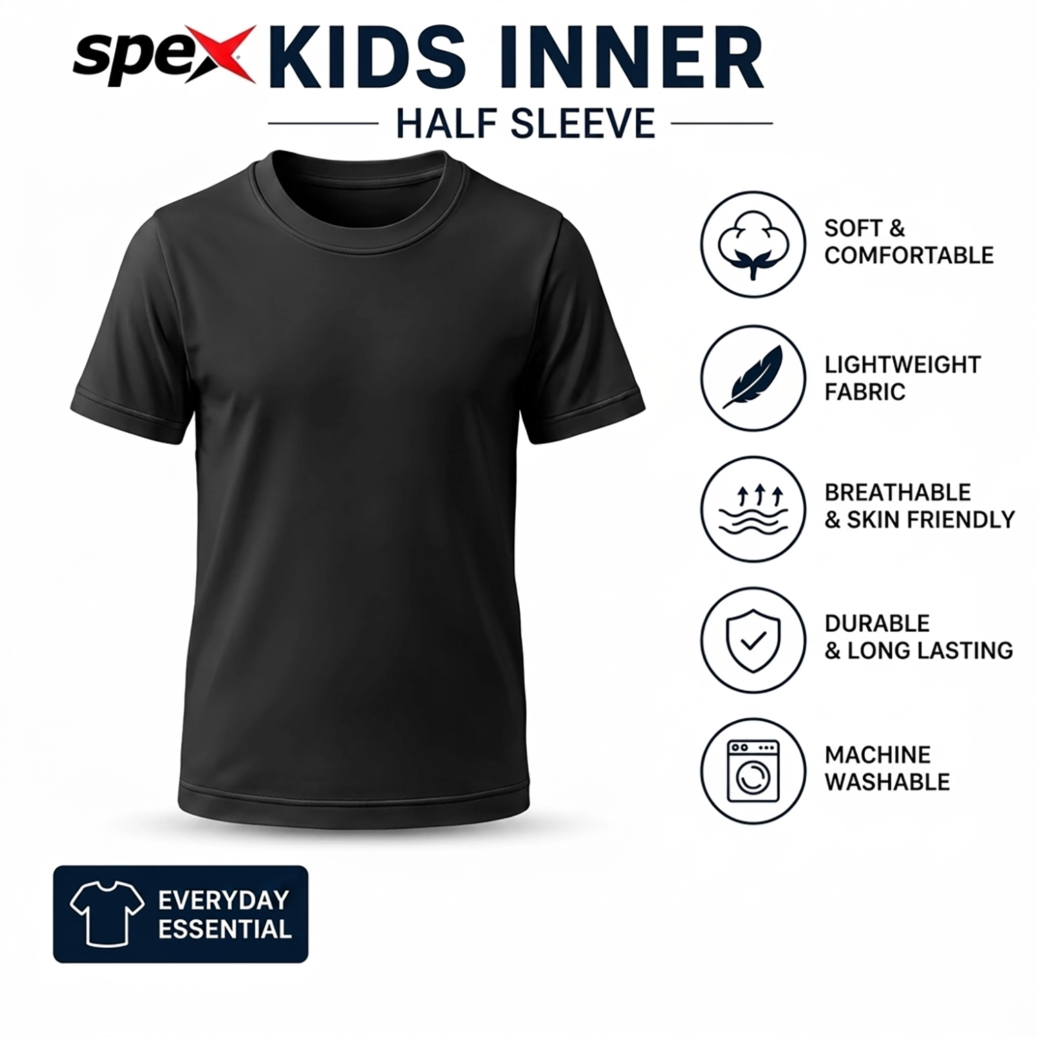 spex kids inner half sleeve – soft, comfortable & everyday essential (black) spex kids inner half sleeve – soft, comfortable & everyday essential (black)
