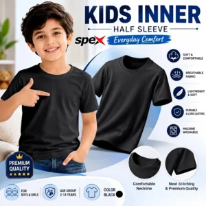 Home spex kids inner half sleeve – soft, comfortable & everyday essential (black)