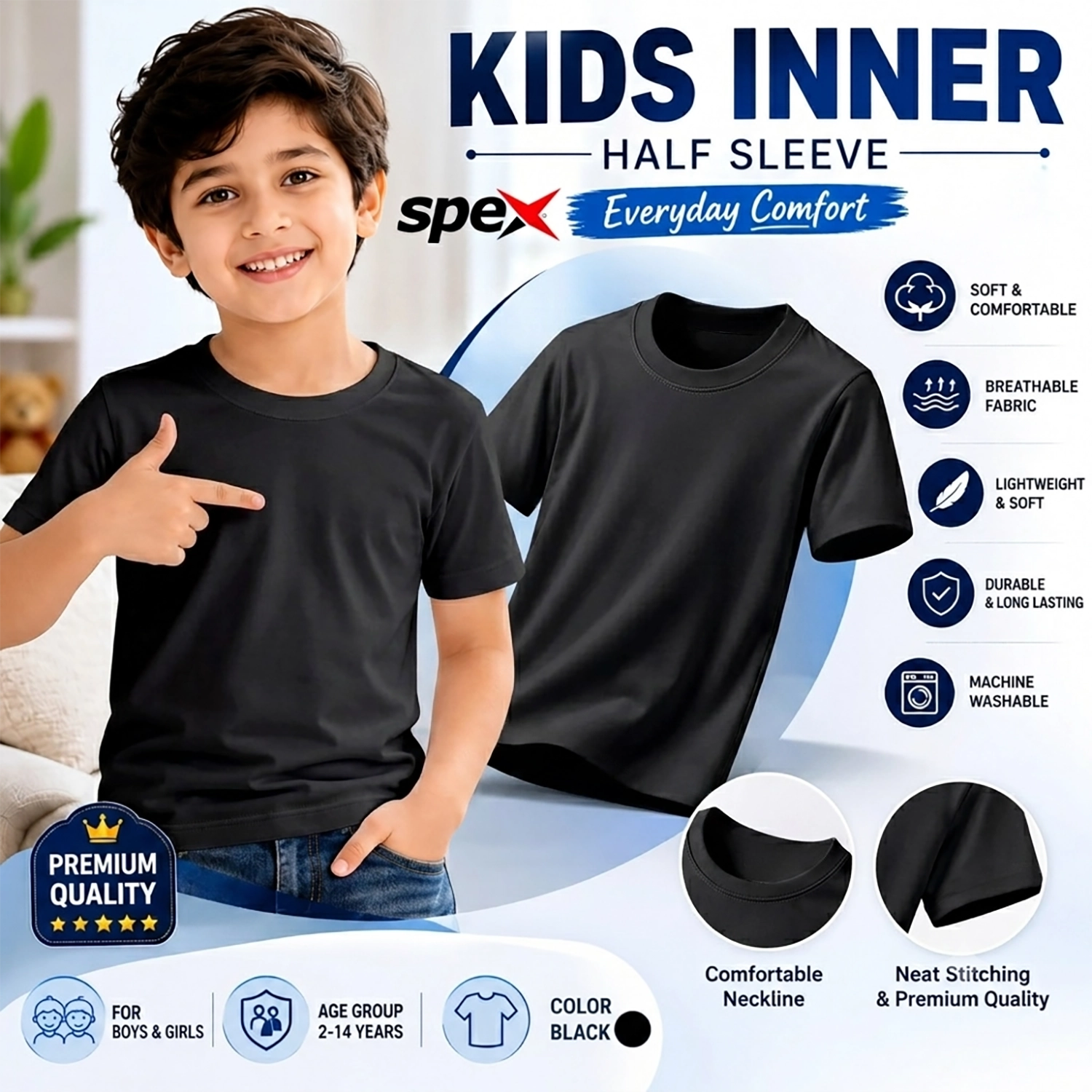 spex kids inner half sleeve – soft, comfortable & everyday essential (black) spex kids inner half sleeve – soft, comfortable & everyday essential (black)