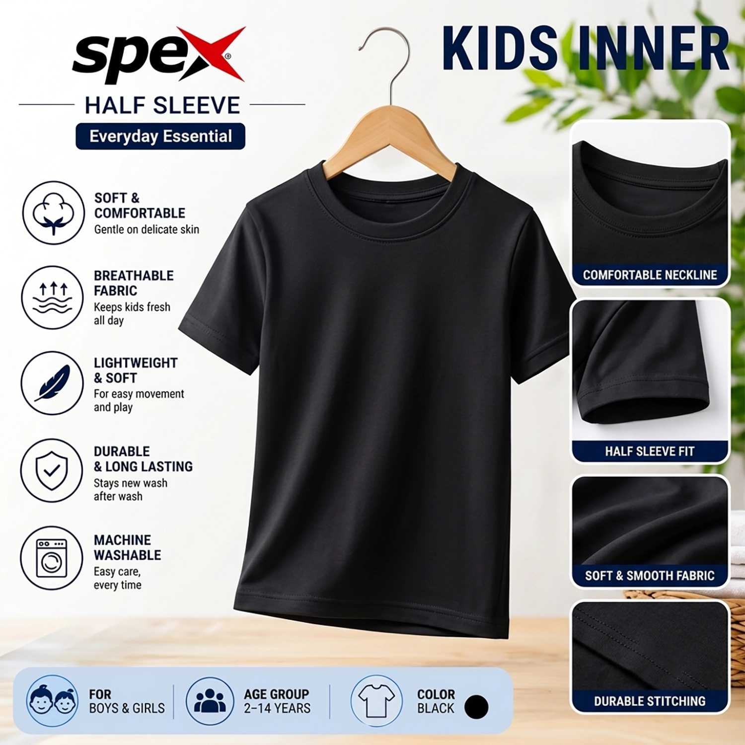 spex kids inner half sleeve – soft, comfortable & everyday essential (black) spex kids inner half sleeve – soft, comfortable & everyday essential (black)