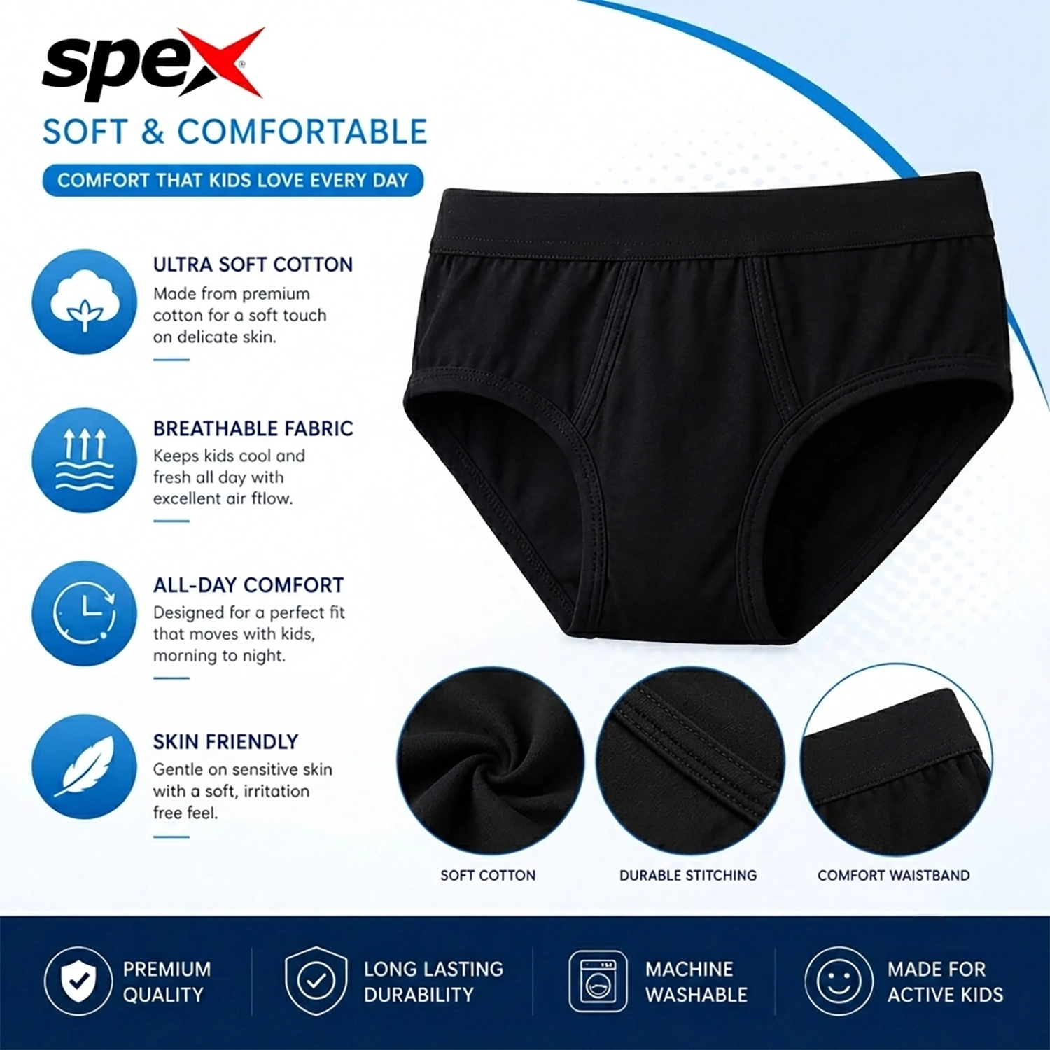 spex premium kids brief (black) – soft cotton comfort for everyday wear spex premium kids brief (black) – soft cotton comfort for everyday wear