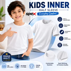 Home spex kids inner half sleeve – soft, comfortable & everyday essential (white)