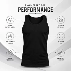 Home spex premium men sleeveless cotton vest soft daily wear tank (black)