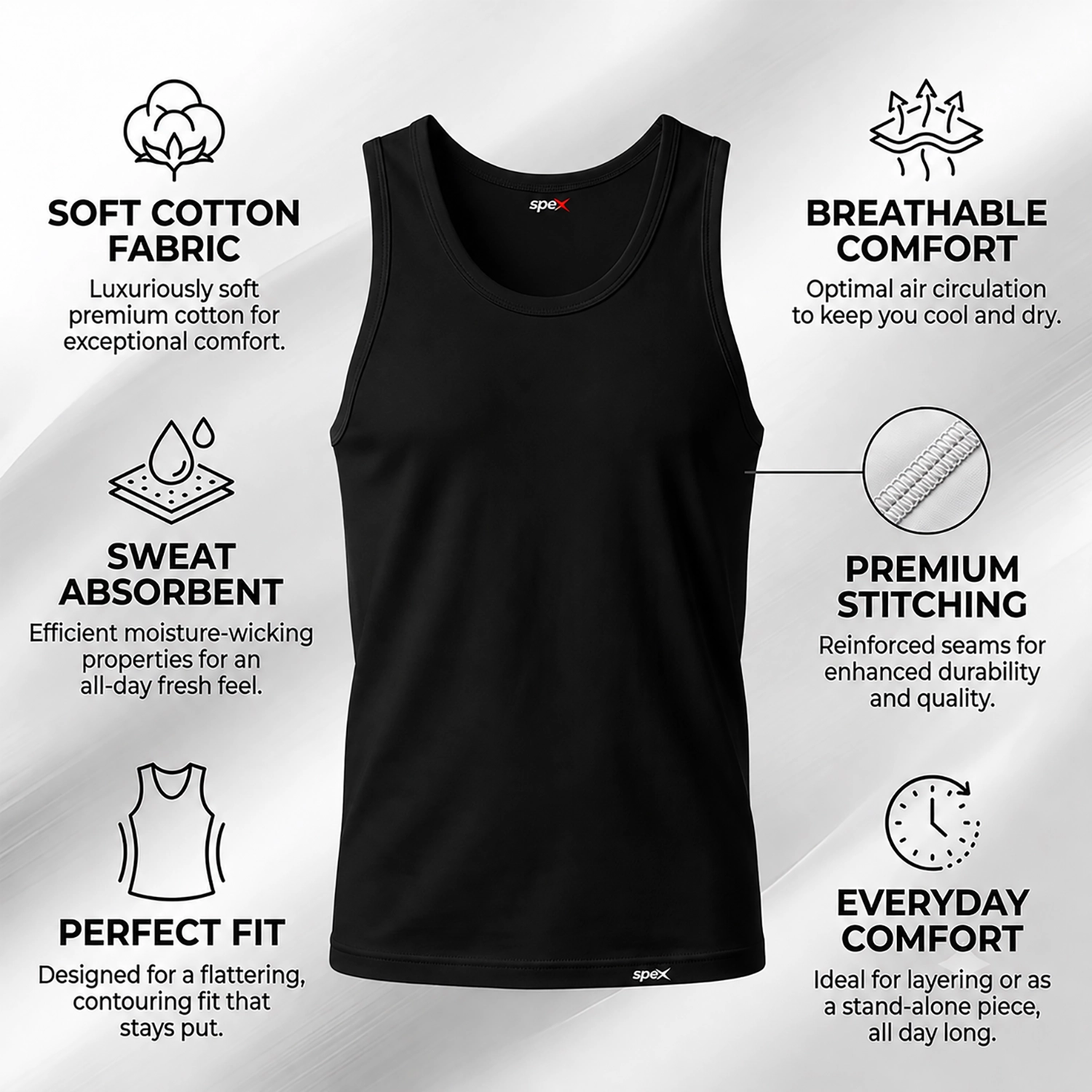 spex premium men sleeveless cotton vest soft daily wear tank (black) spex premium men sleeveless cotton vest soft daily wear tank (black)