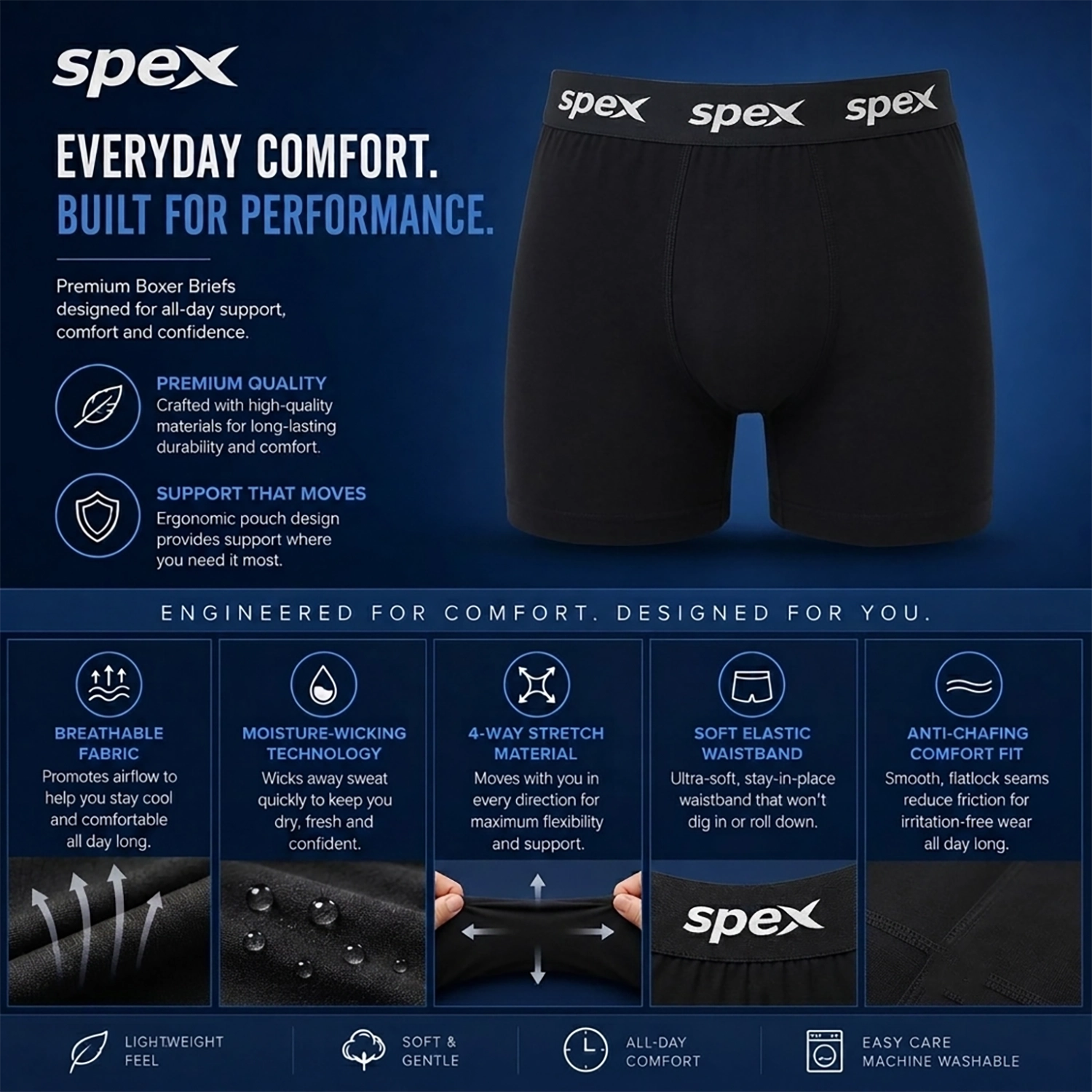 spex men’s premium white boxer | soft breathable cotton blend underwear (black) spex men’s premium white boxer | soft breathable cotton blend underwear (black)
