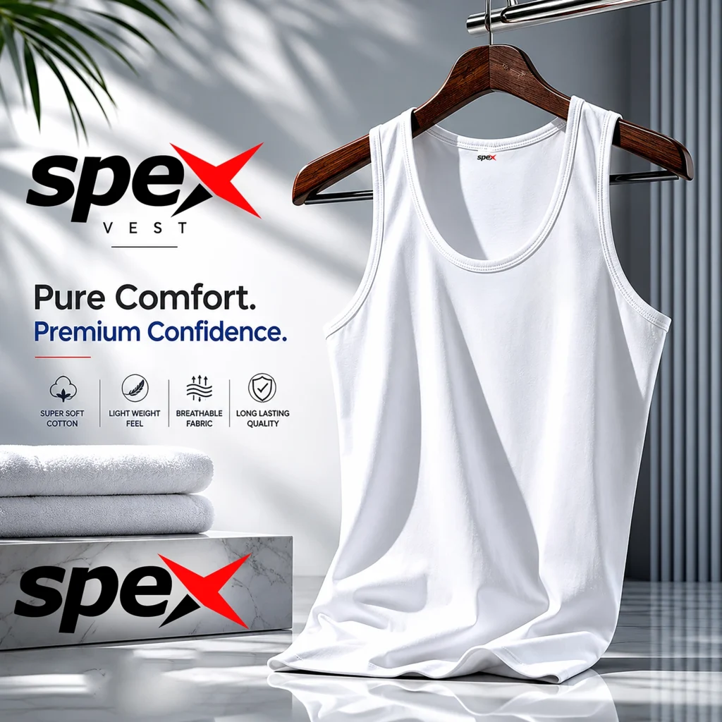 spex men’s signature cotton tank vest soft breathable sleeveless shirt (white)