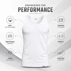 Home spex men’s signature cotton tank vest soft breathable sleeveless shirt (white)