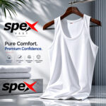spex men’s signature cotton tank vest soft breathable sleeveless shirt (white)
