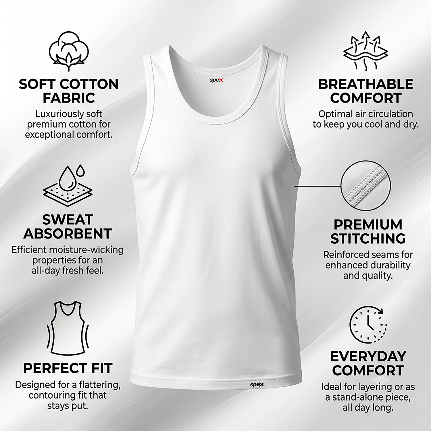 spex men’s signature cotton tank vest soft breathable sleeveless shirt (white) spex men’s signature cotton tank vest soft breathable sleeveless shirt (white)