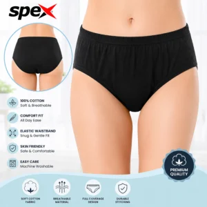 Home spex ladies cotton brief – soft & breathable women underwear | comfortable mid rise panty for daily wear (black)