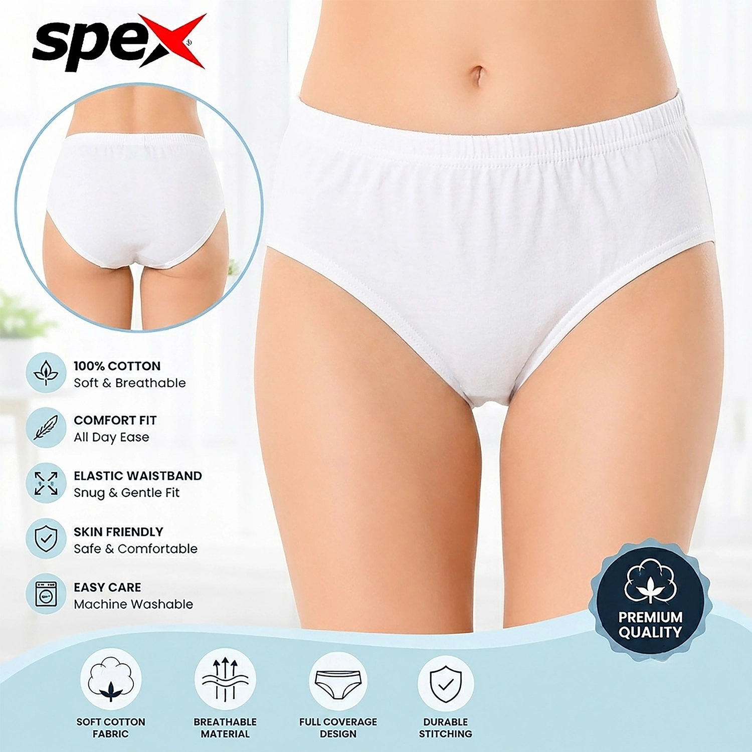 spex ladies cotton brief – soft & breathable women underwear | comfortable mid rise panty for daily wear (white) spex ladies cotton brief – soft & breathable women underwear | comfortable mid rise panty for daily wear (white)